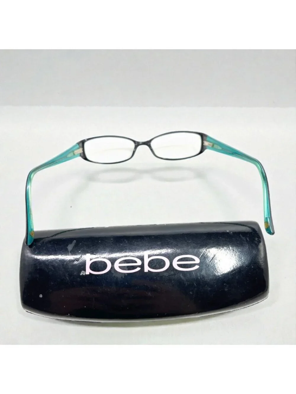 Bebe Women's Rectangular Reading Glasses Black & Teal Glasses With Hard Case
